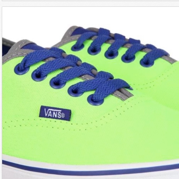 Vans Authentic Brite Neon Green Blue Shoes - Picture 5 of 6